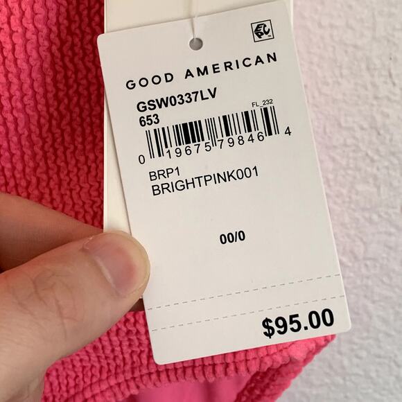 NWT Good American Always Fits Shoulder One-Piece Swimsuit in Bright Pink - Picture 9 of 10